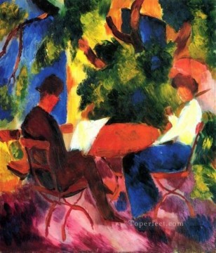 Expresionismo Painting - Pareja en la mesa del jardín expresionista